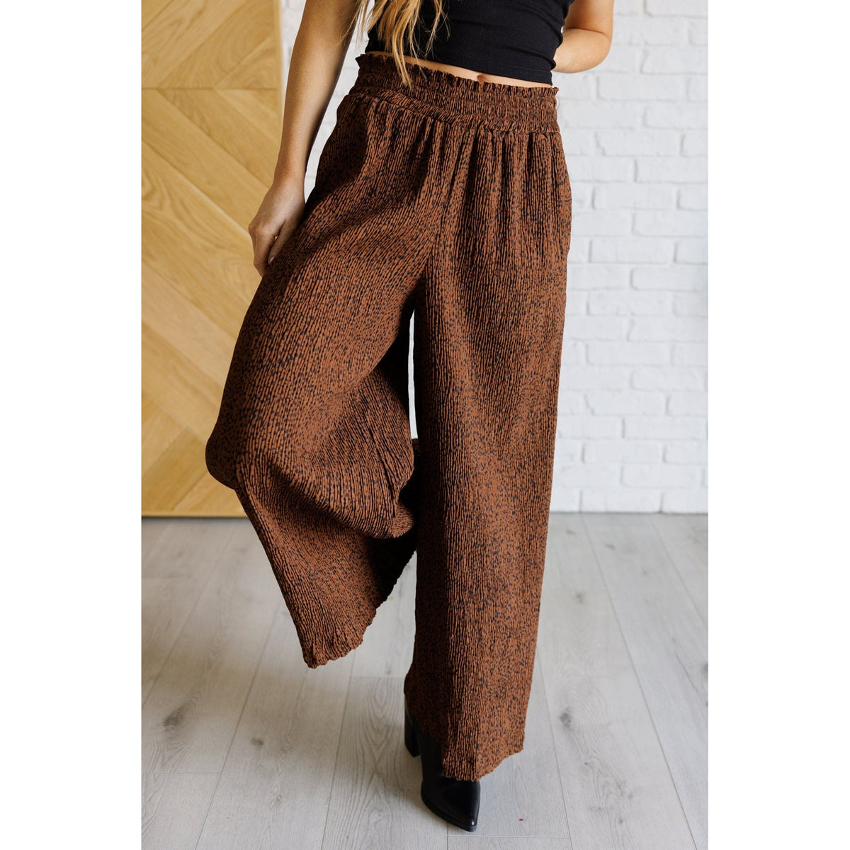 Harmony High Rise Wide Leg Pants in Brown