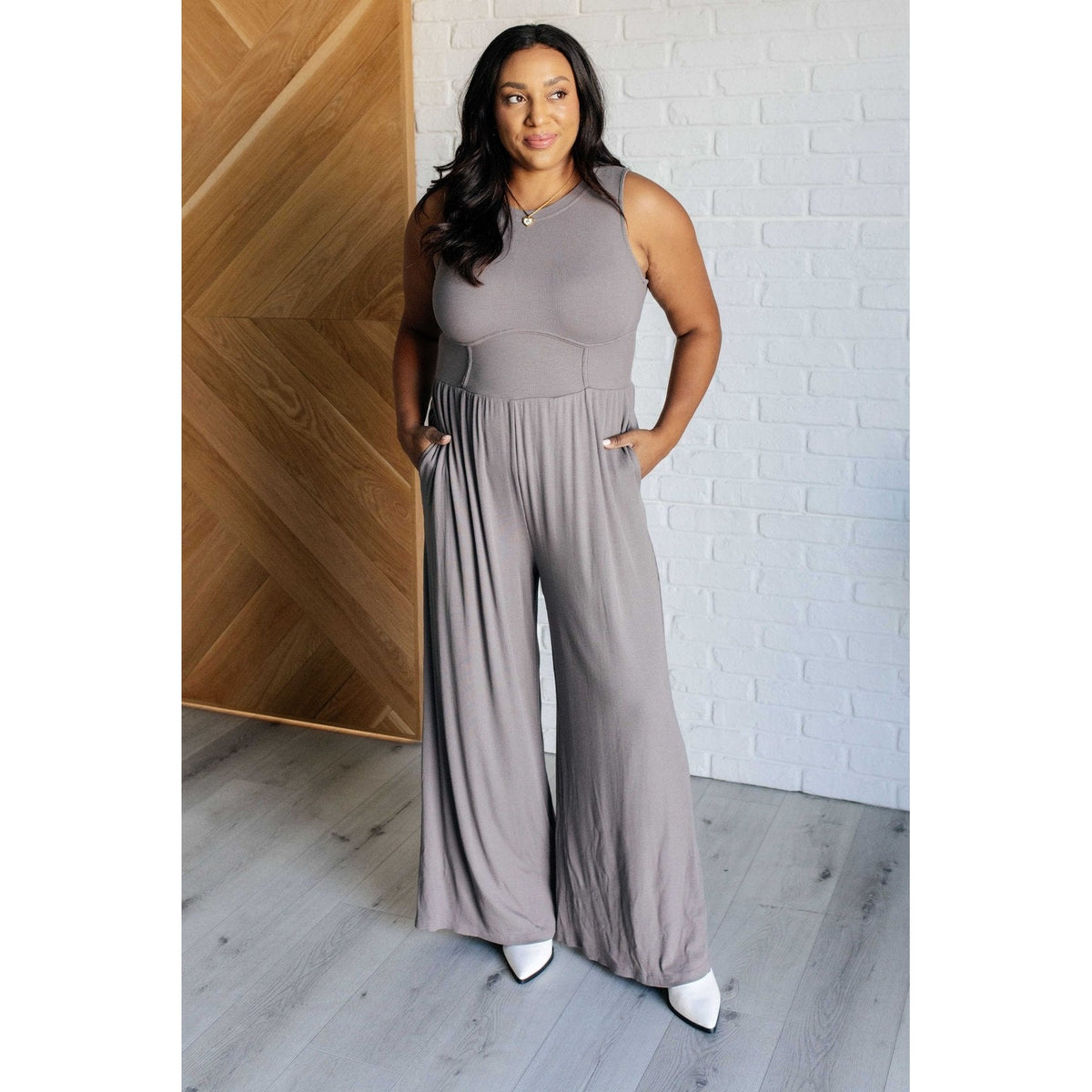 Hilary Wide Leg Jumpsuit in Grey