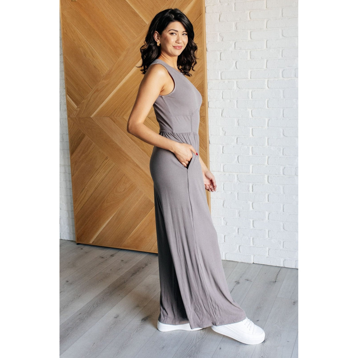 Hilary Wide Leg Jumpsuit in Grey