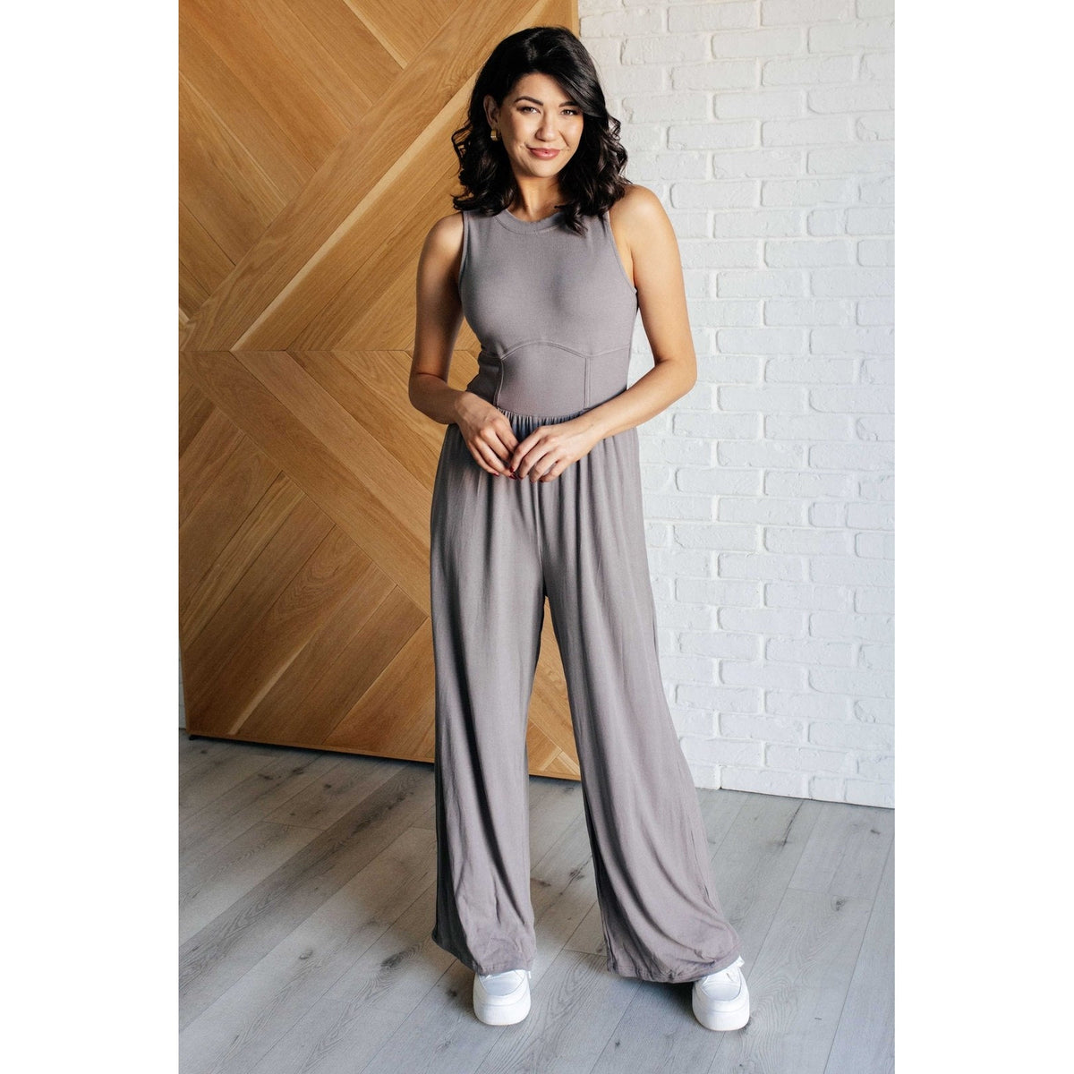 Hilary Wide Leg Jumpsuit in Grey