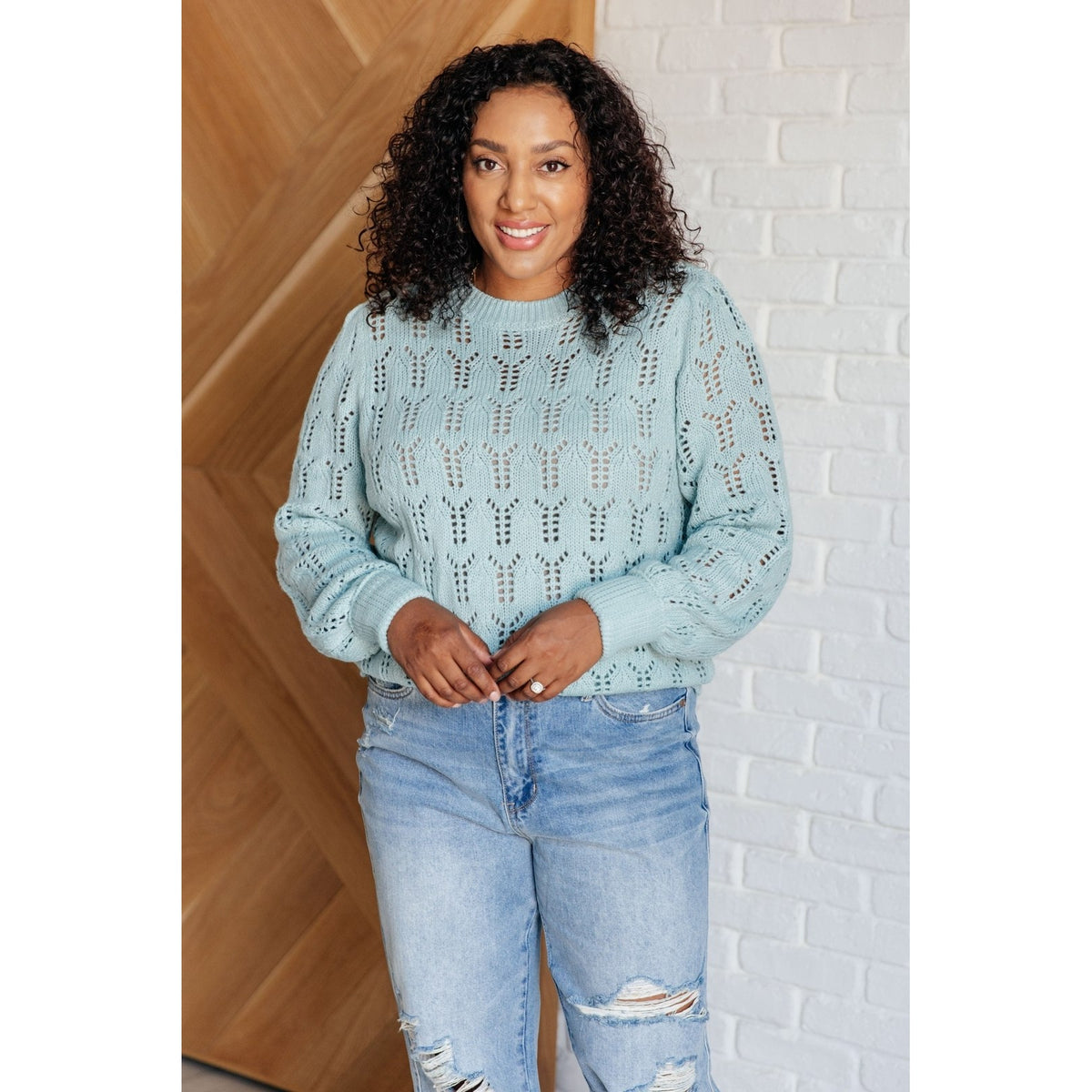 Hole In One Sheer Pointelle Knit Sweater