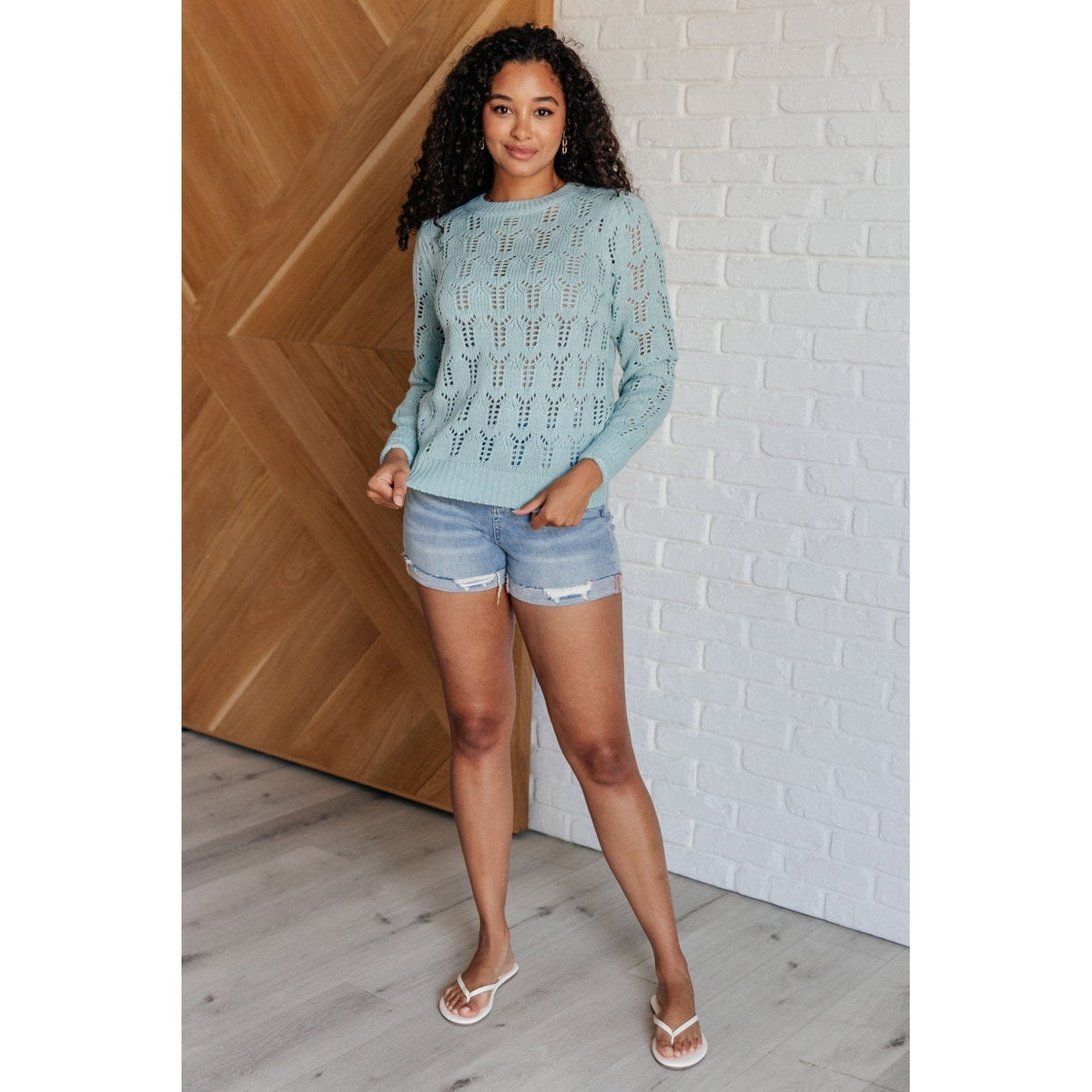 Hole In One Sheer Pointelle Knit Sweater