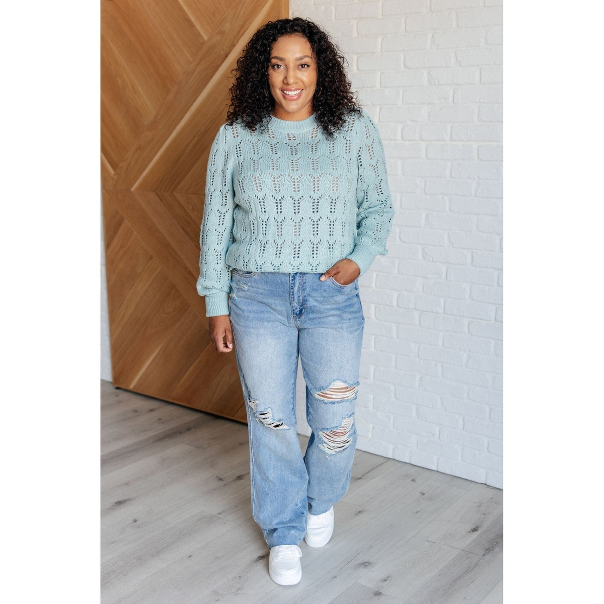 Hole In One Sheer Pointelle Knit Sweater