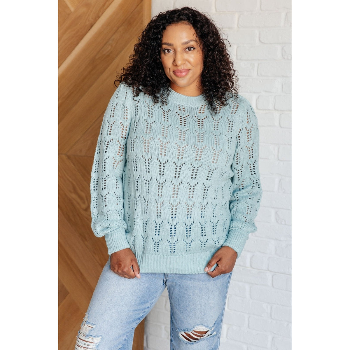 Hole In One Sheer Pointelle Knit Sweater