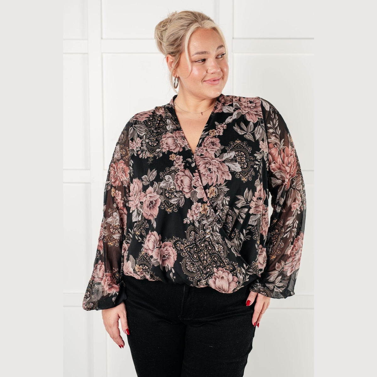 I Wish We Had it All Surplice Floral Blouse