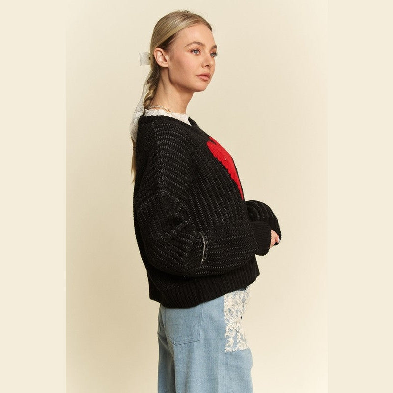 Davi & Dani Contrast Heart Dropped Shoulder Sweater