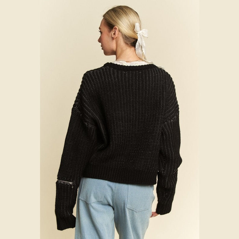 Davi & Dani Contrast Heart Dropped Shoulder Sweater