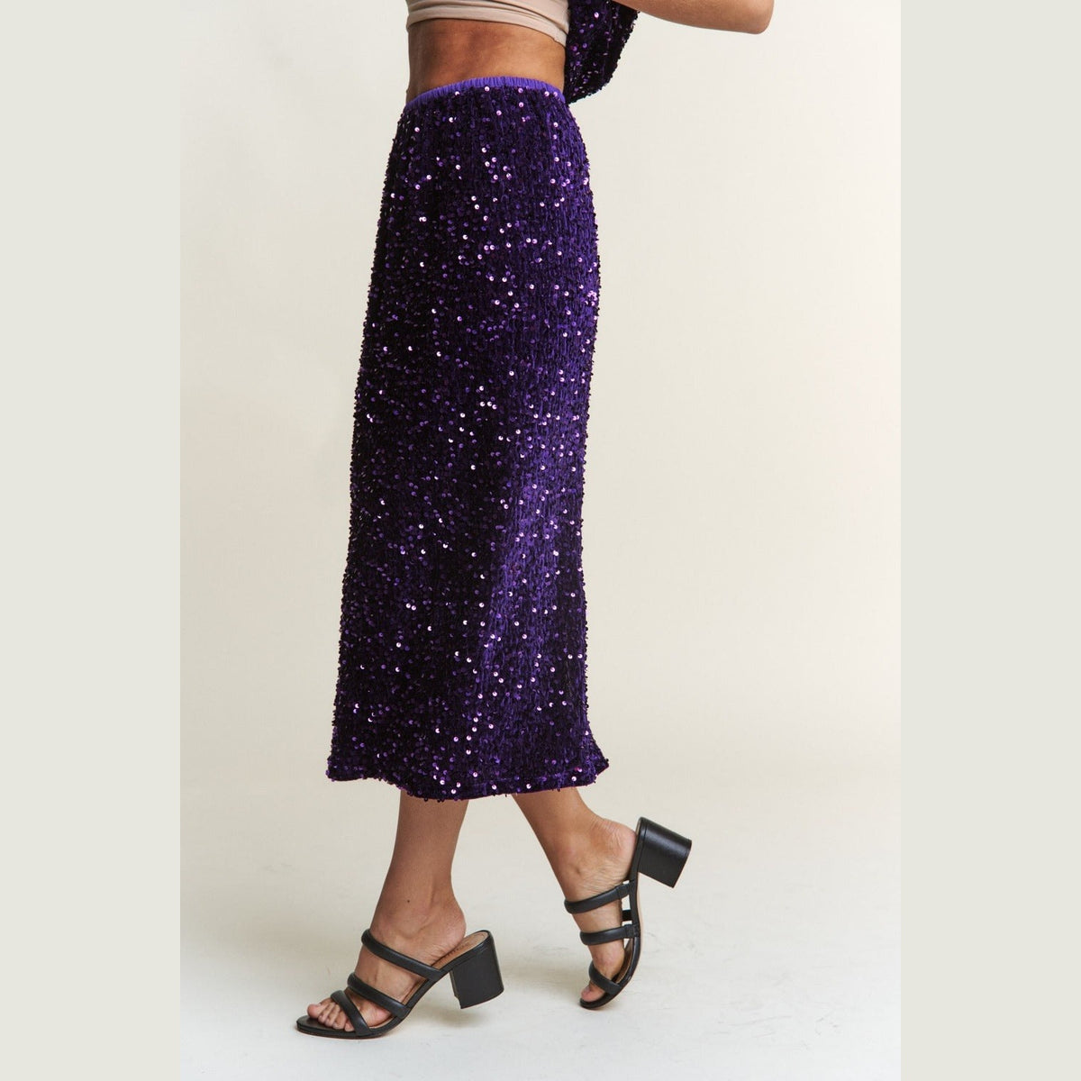 J.NNA Sequin Back Slit Midi Skirt