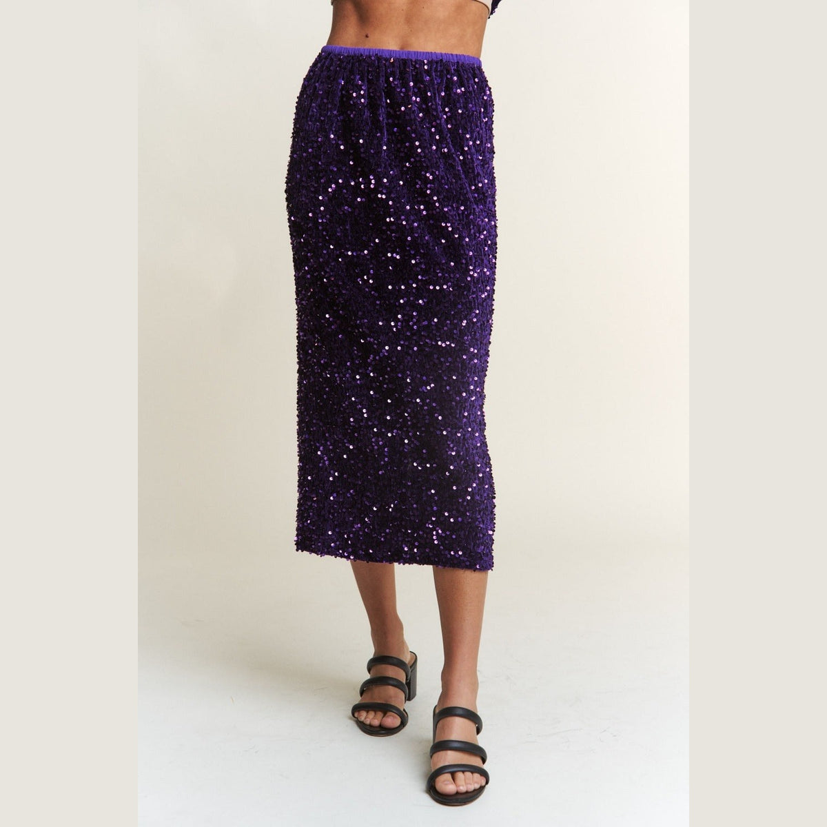 J.NNA Sequin Back Slit Midi Skirt