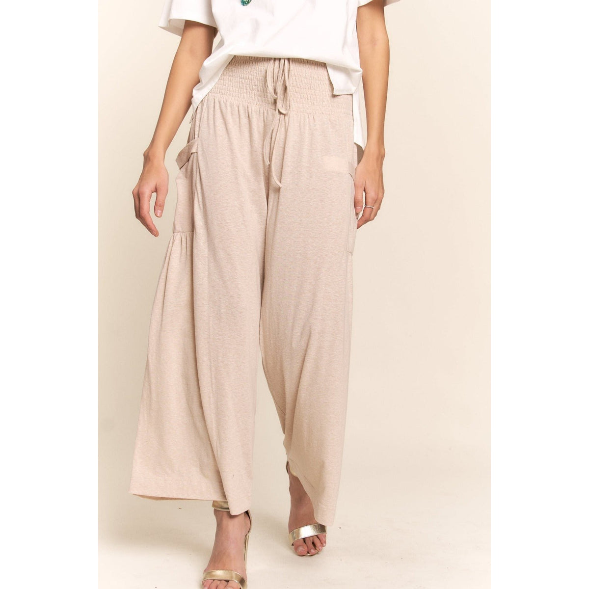 J.NNA Smocked Waist Boho Wide Leg Pants with Pockets