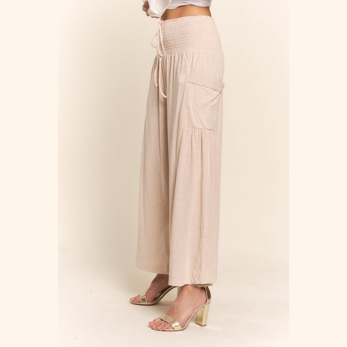 J.NNA Smocked Waist Boho Wide Leg Pants with Pockets