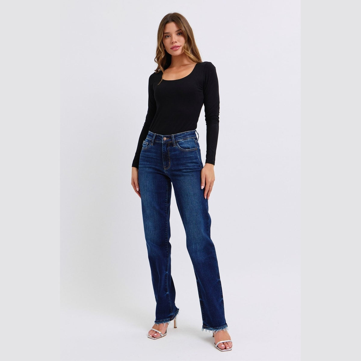 Judy Blue Full Size Raw Hem Straight Leg Jeans