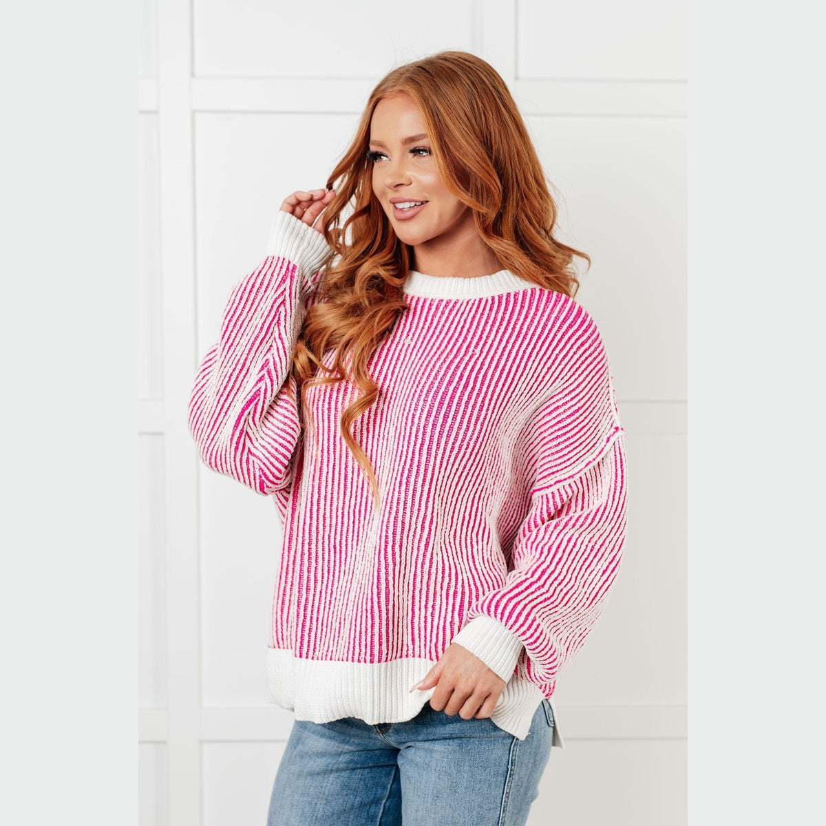 Least High Maintenance Contrast Trim Sweater in Pink