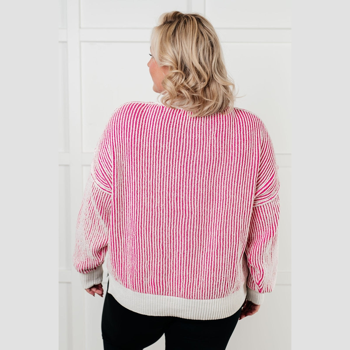 Least High Maintenance Contrast Trim Sweater in Pink