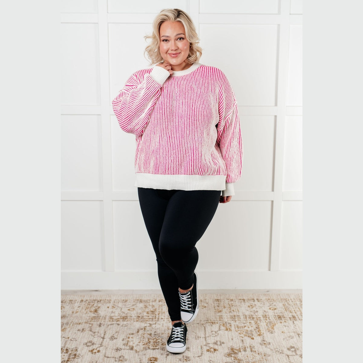 Least High Maintenance Contrast Trim Sweater in Pink