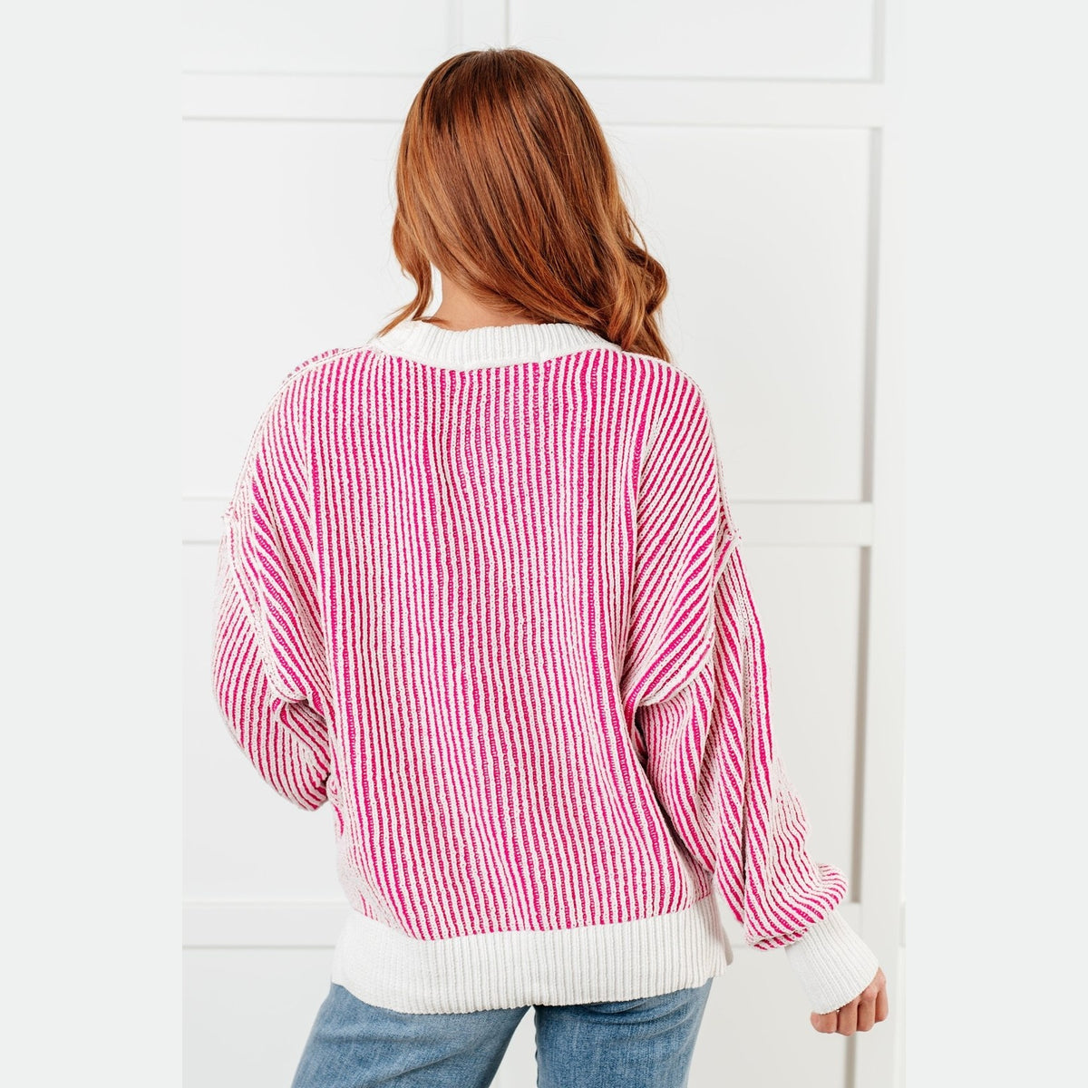 Least High Maintenance Contrast Trim Sweater in Pink