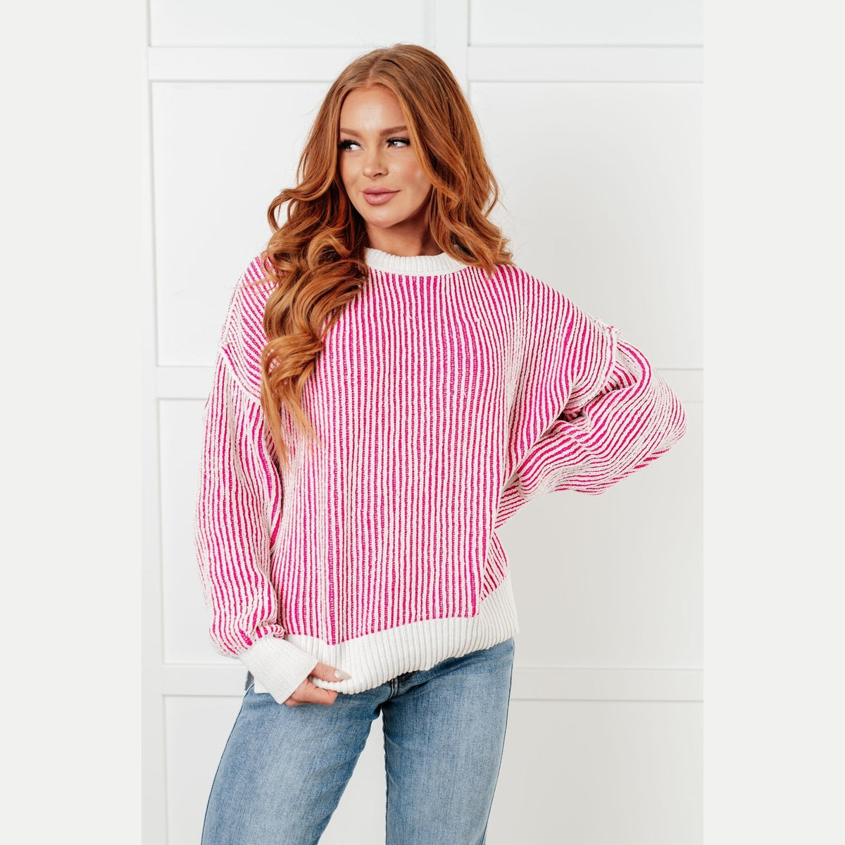 Least High Maintenance Contrast Trim Sweater in Pink