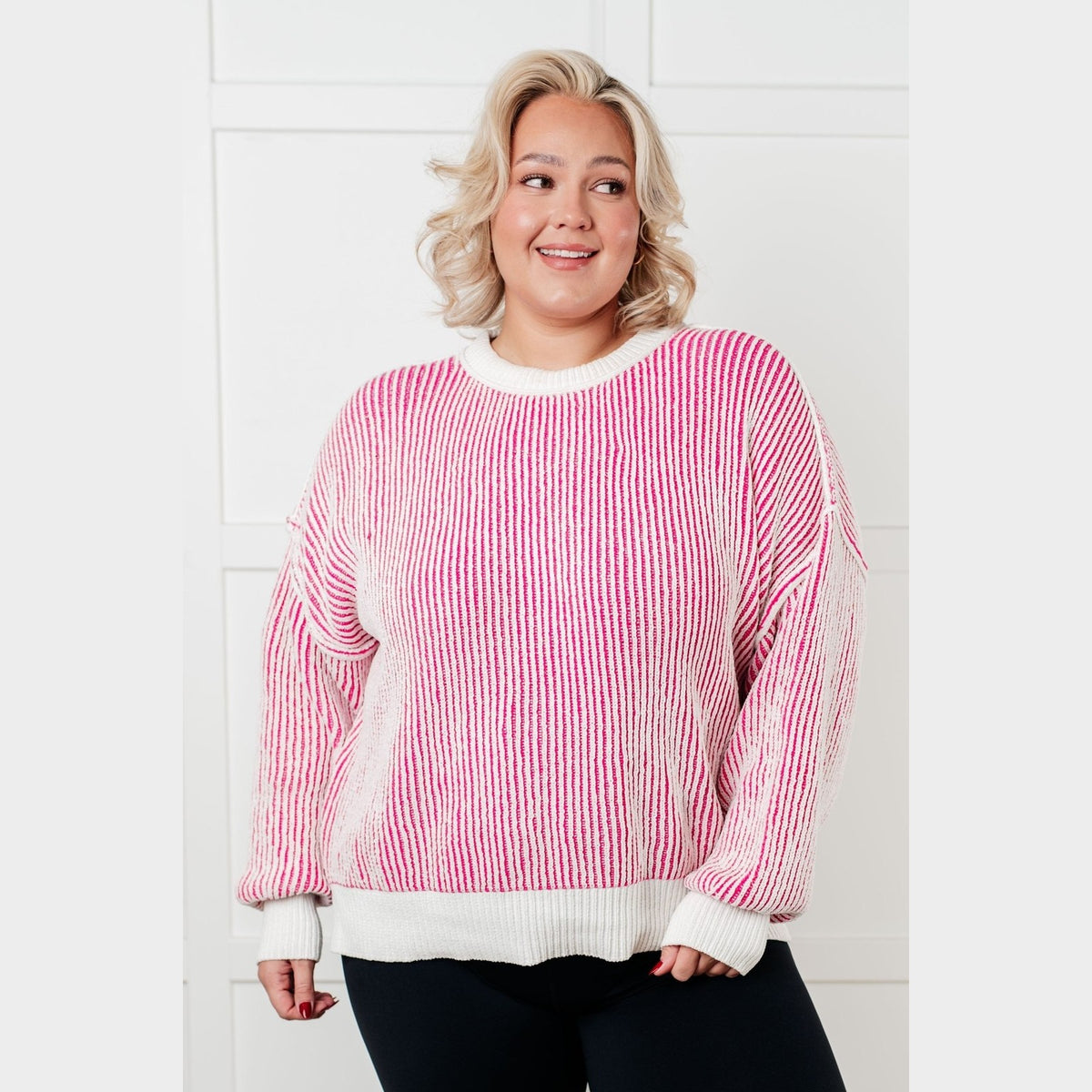 Least High Maintenance Contrast Trim Sweater in Pink