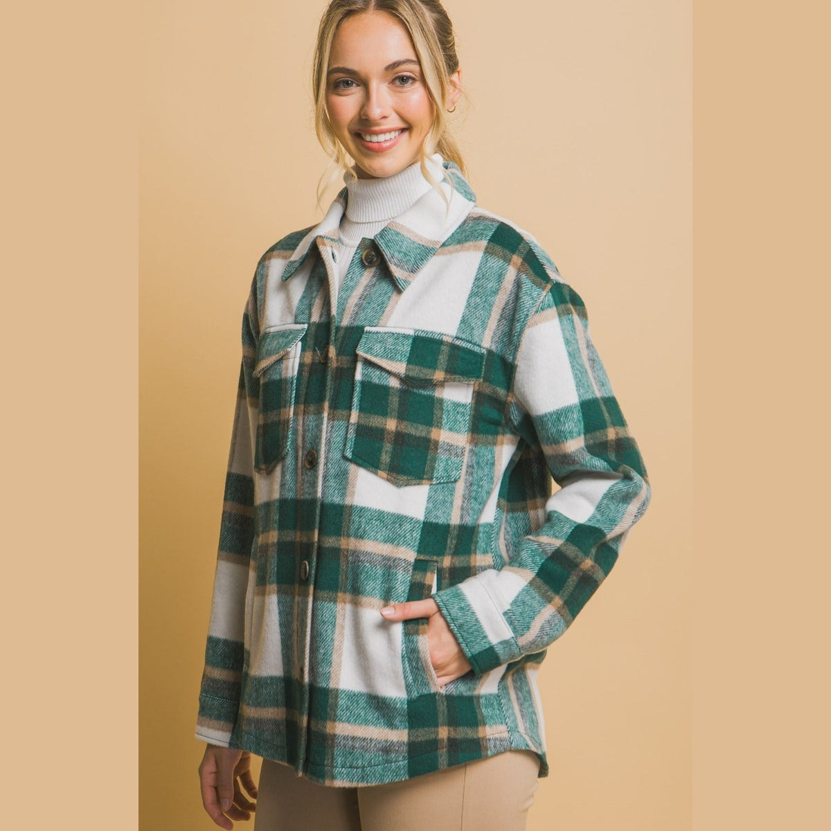 Love Tree Plaid Button Up Shacket