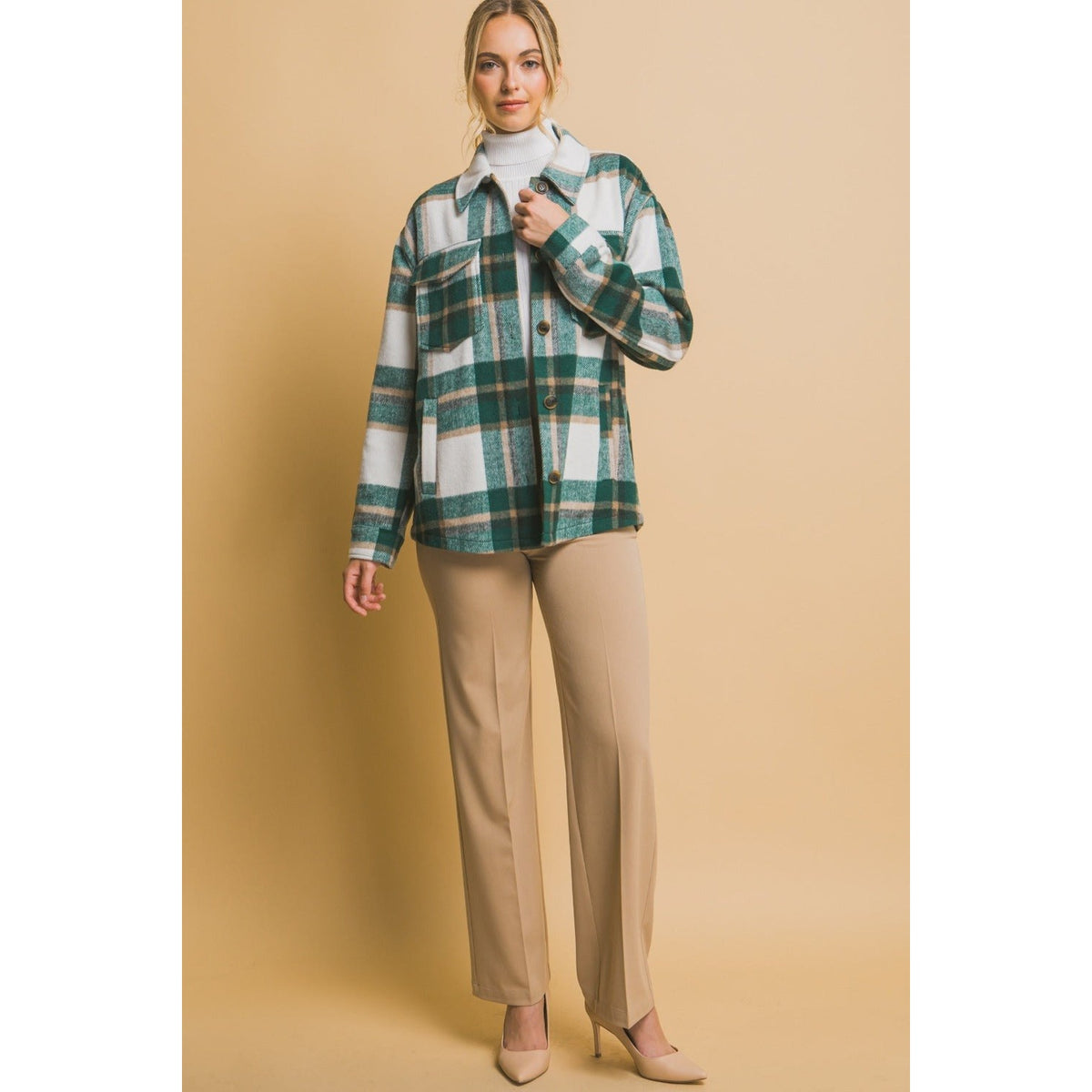 Love Tree Plaid Button Up Shacket