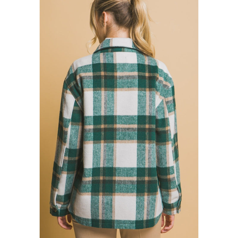 Love Tree Plaid Button Up Shacket