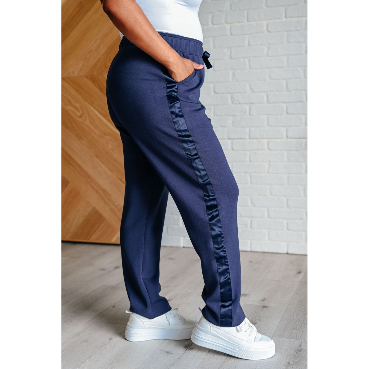 Lysa Satin Stripe Lounge Pants in Smoky Navy