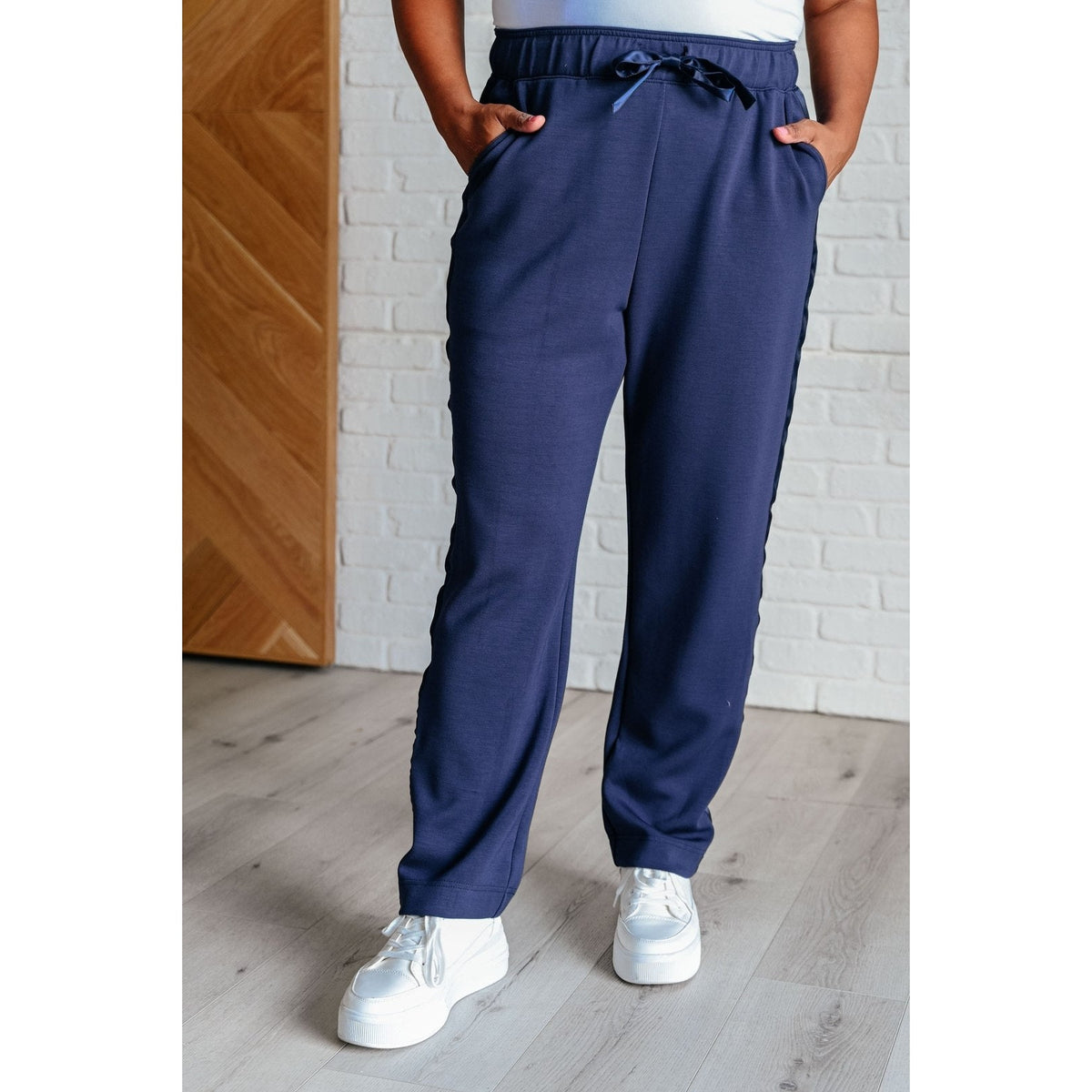 Lysa Satin Stripe Lounge Pants in Smoky Navy