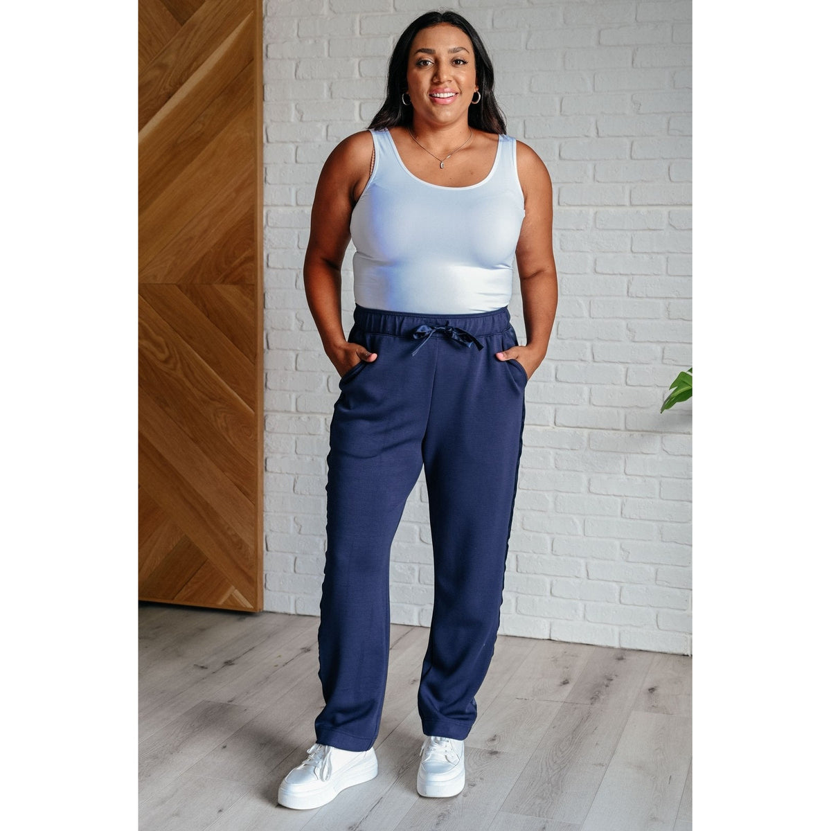 Lysa Satin Stripe Lounge Pants in Smoky Navy