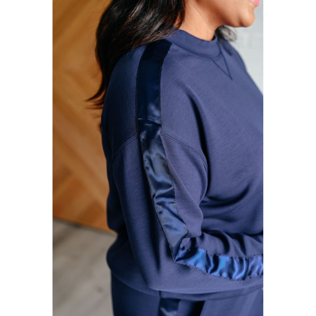 Lysa Satin Stripe Pullover in Smoky Navy