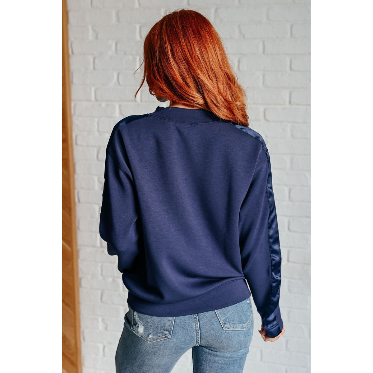 Lysa Satin Stripe Pullover in Smoky Navy