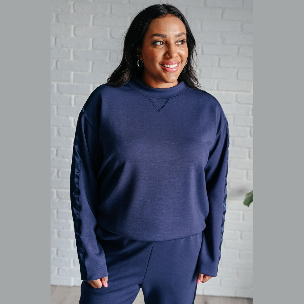 Lysa Satin Stripe Pullover in Smoky Navy