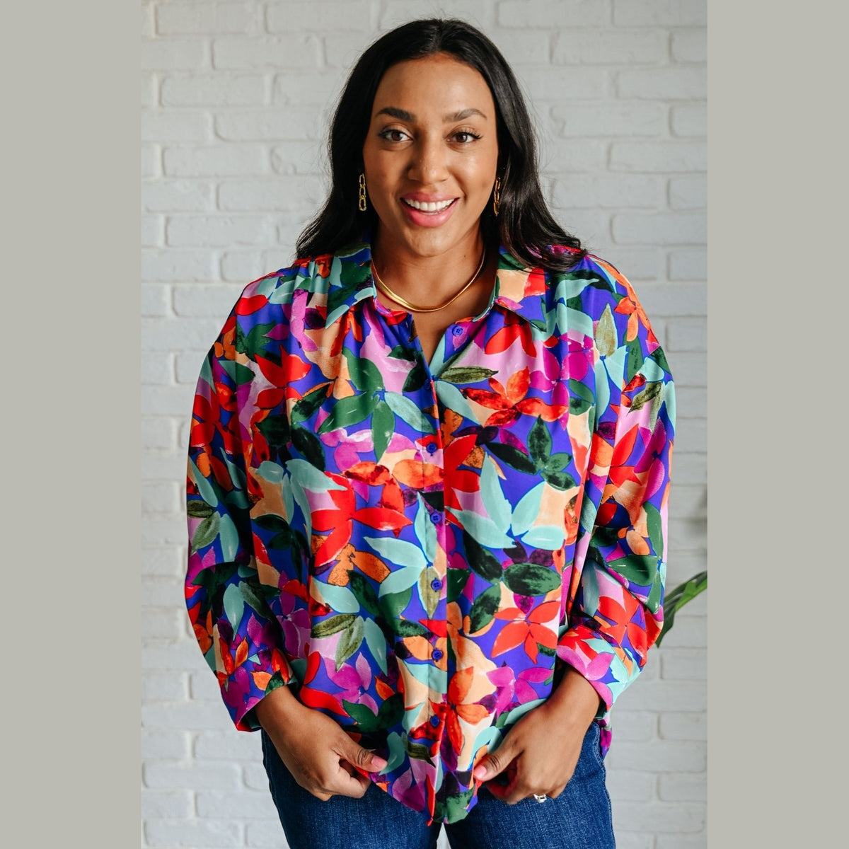 Make Like a Tree and Leaf Button Up Blouse