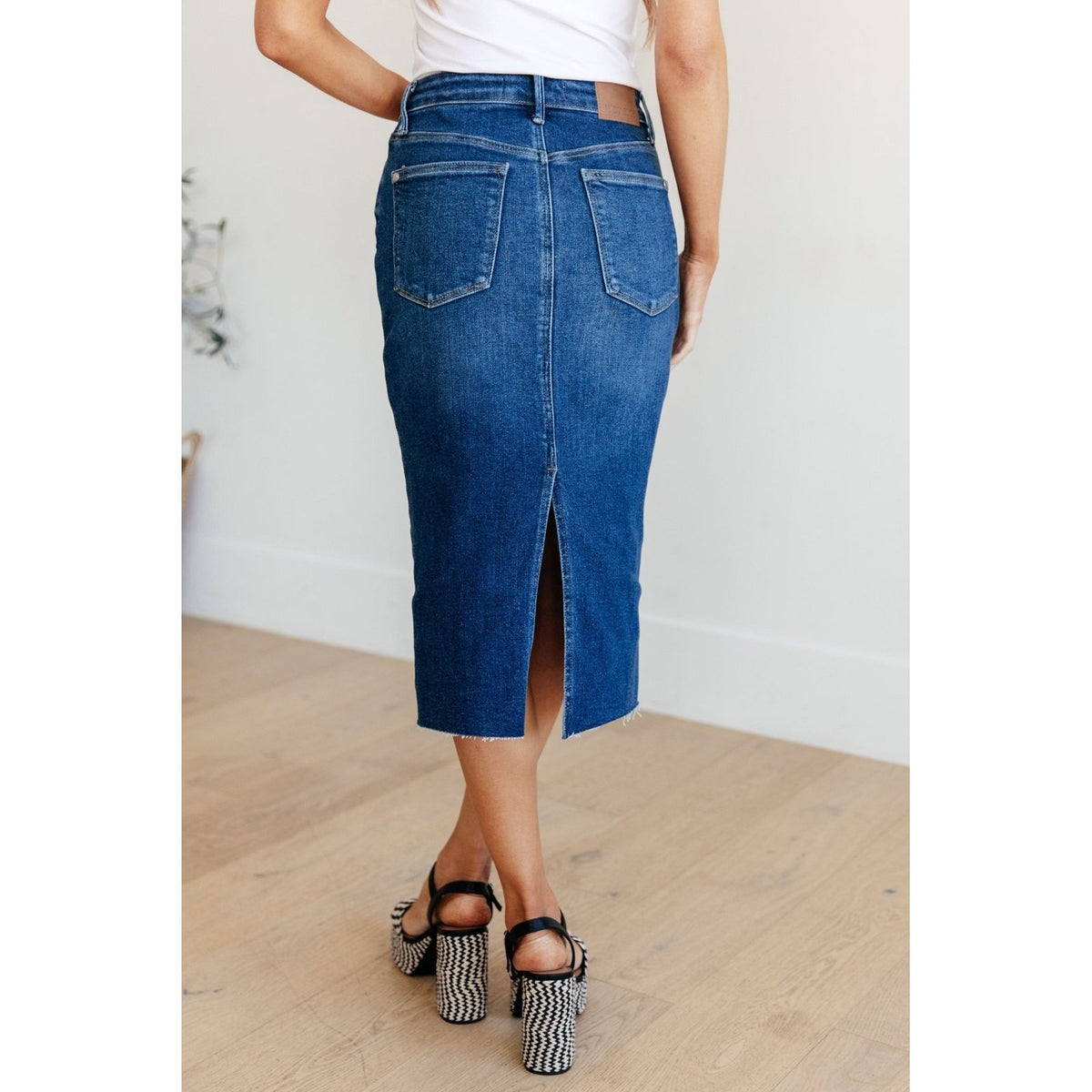 Marcy High Rise Denim Midi Skirt