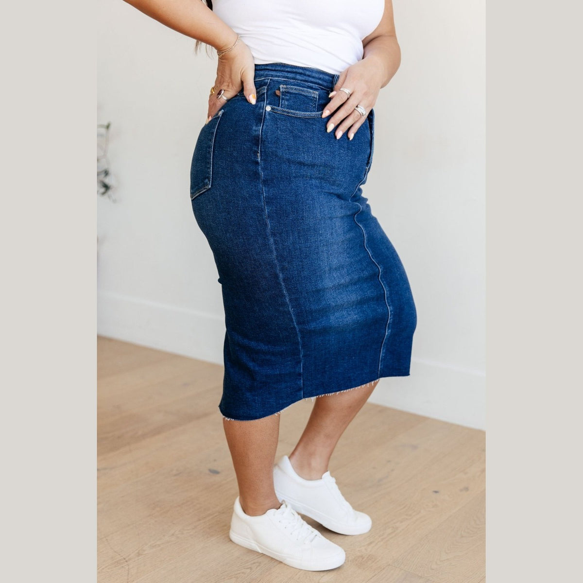 Marcy High Rise Denim Midi Skirt