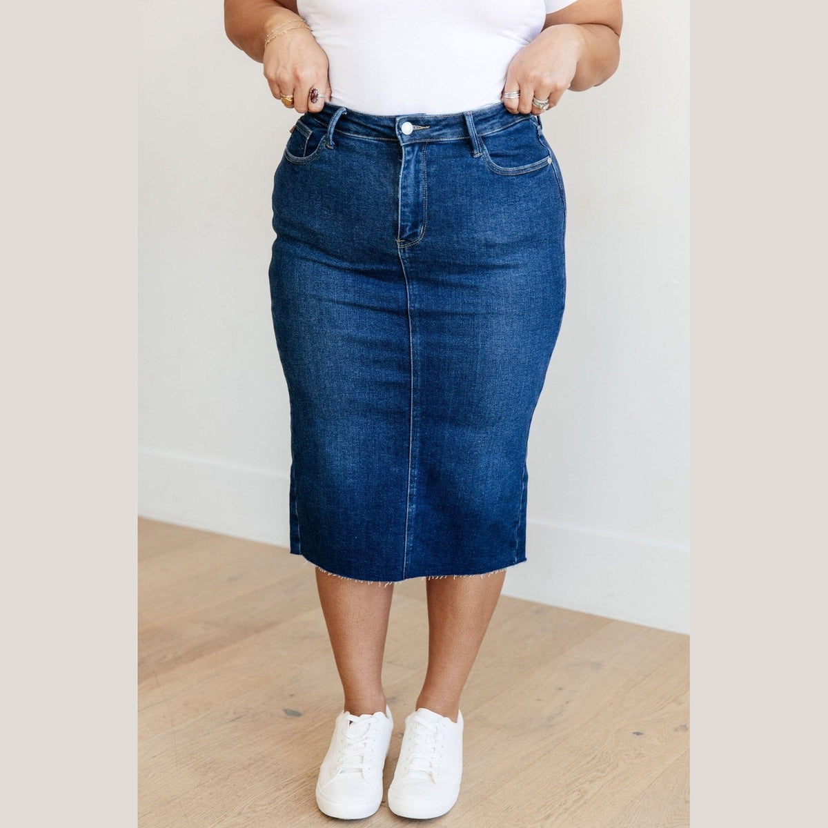 Marcy High Rise Denim Midi Skirt