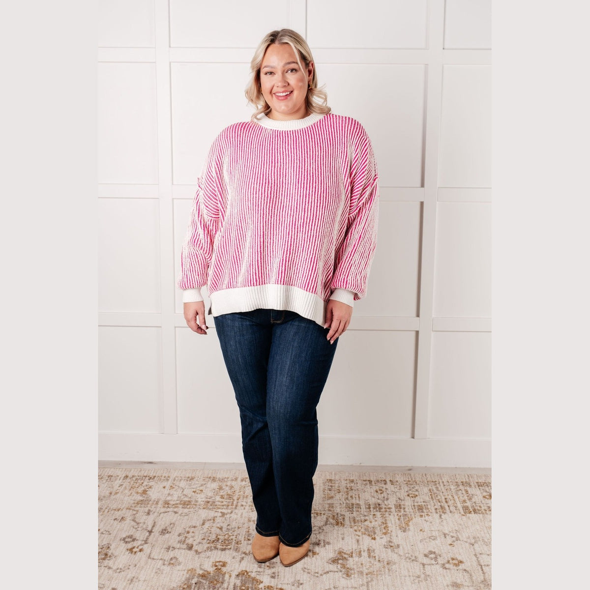 Michelle Contrast Trim Sweater in Pink