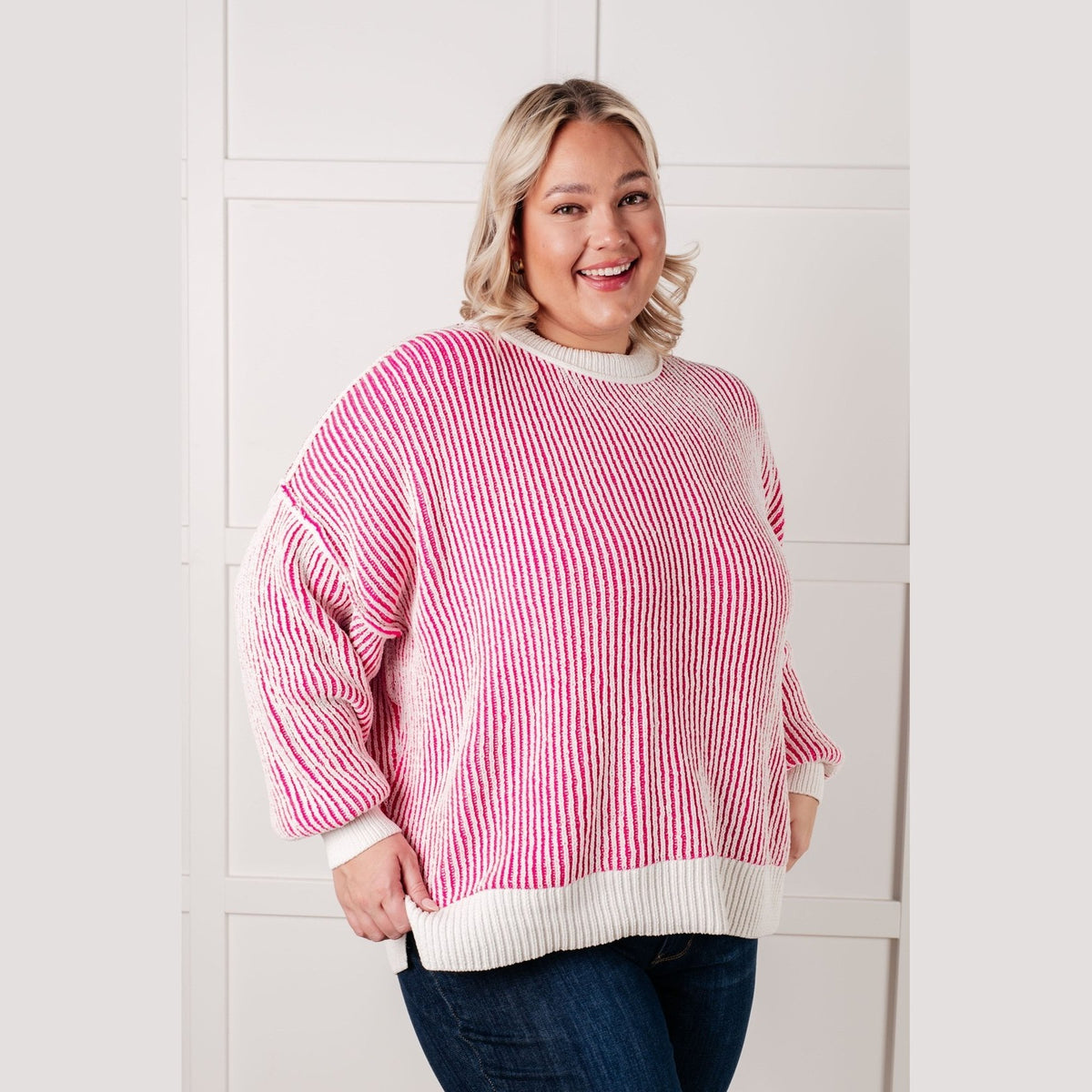 Michelle Contrast Trim Sweater in Pink