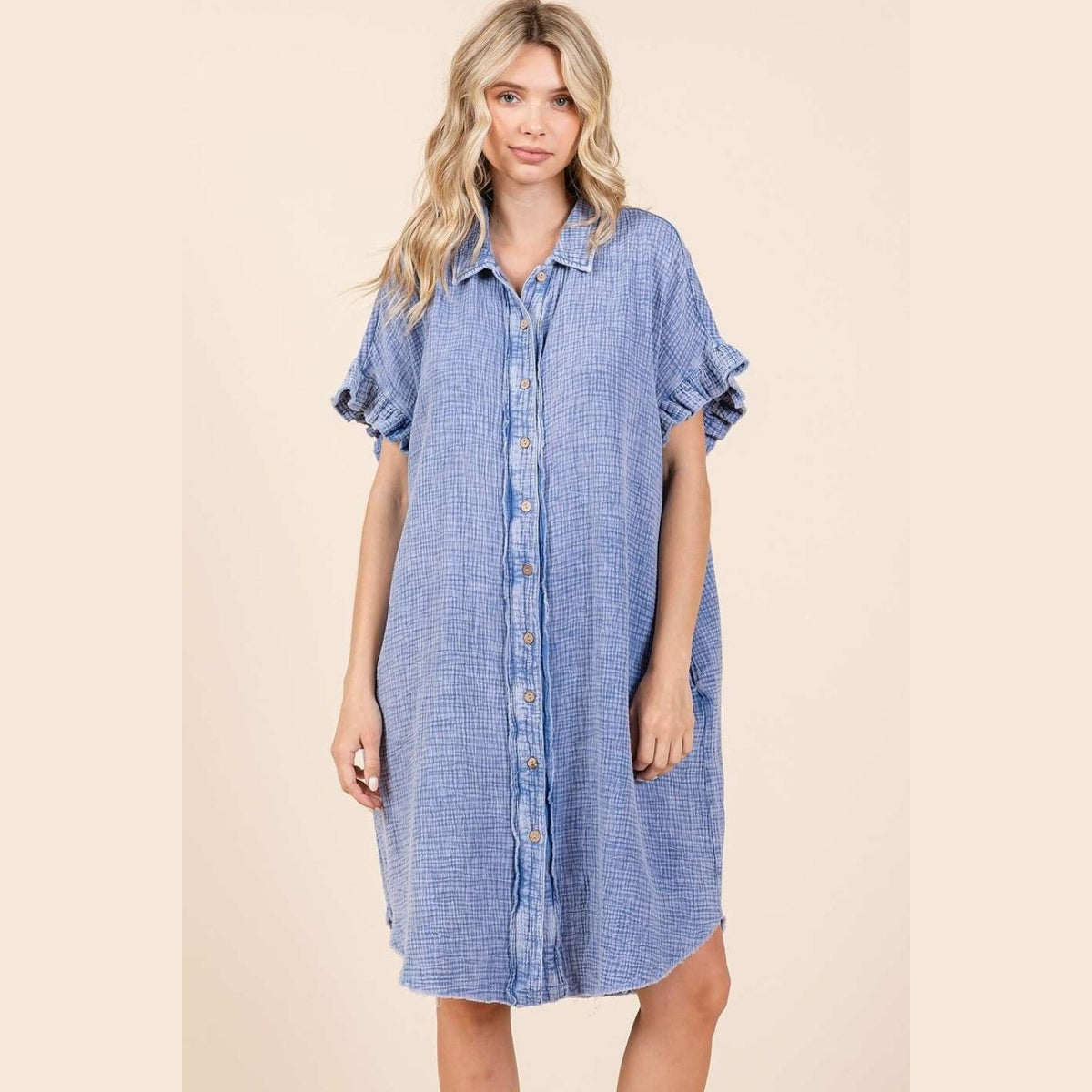 Mittoshop Mineral Wash Cotton Gauze Mini Shirt Dress