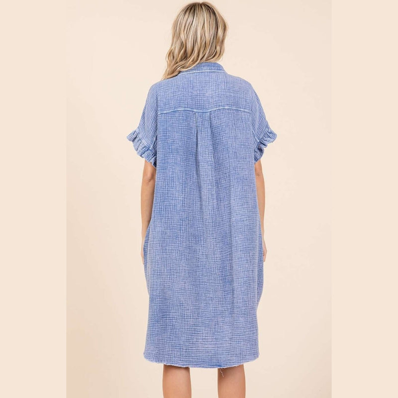 Mittoshop Mineral Wash Cotton Gauze Mini Shirt Dress