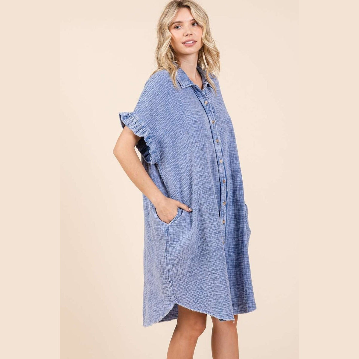 Mittoshop Mineral Wash Cotton Gauze Mini Shirt Dress