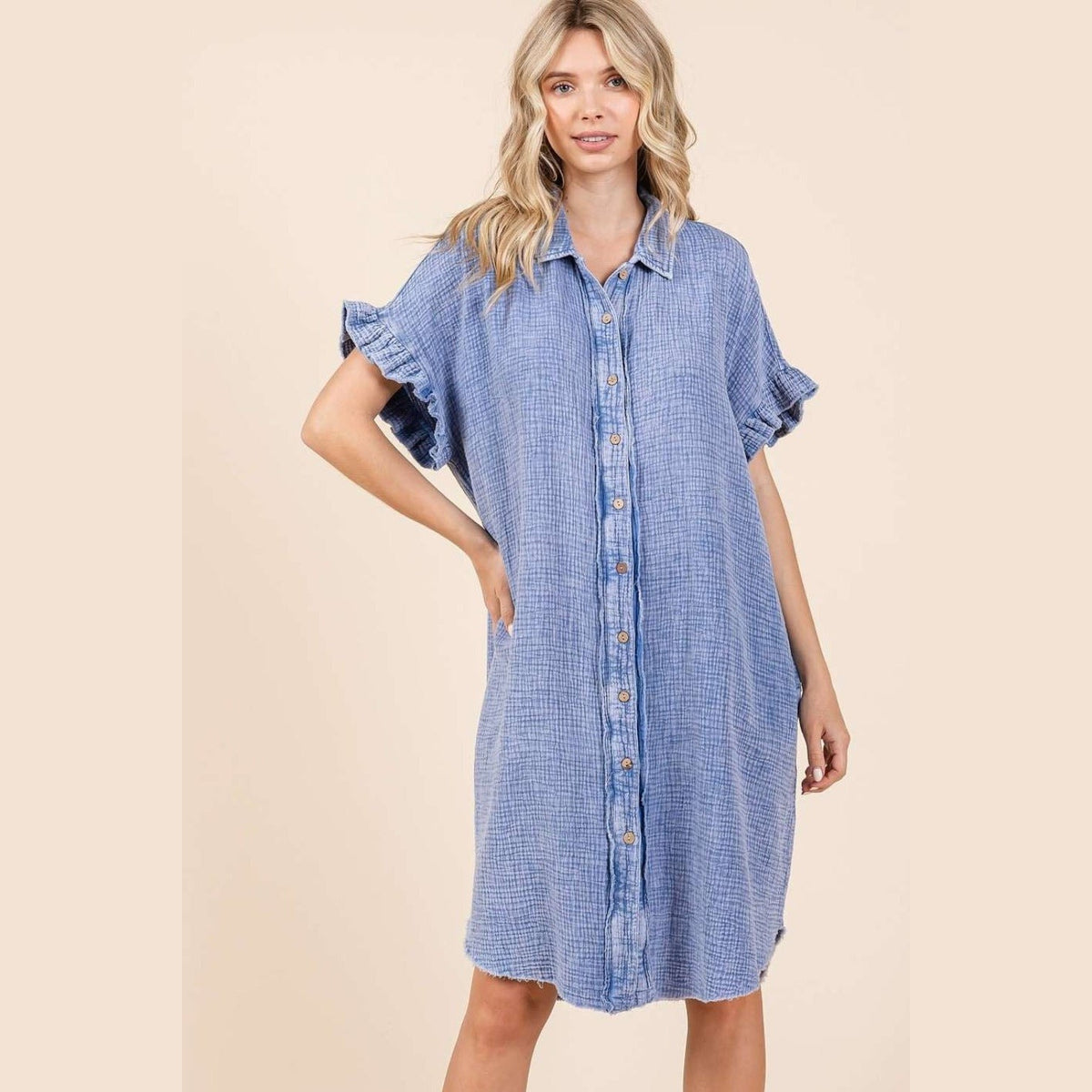 Mittoshop Mineral Wash Cotton Gauze Mini Shirt Dress