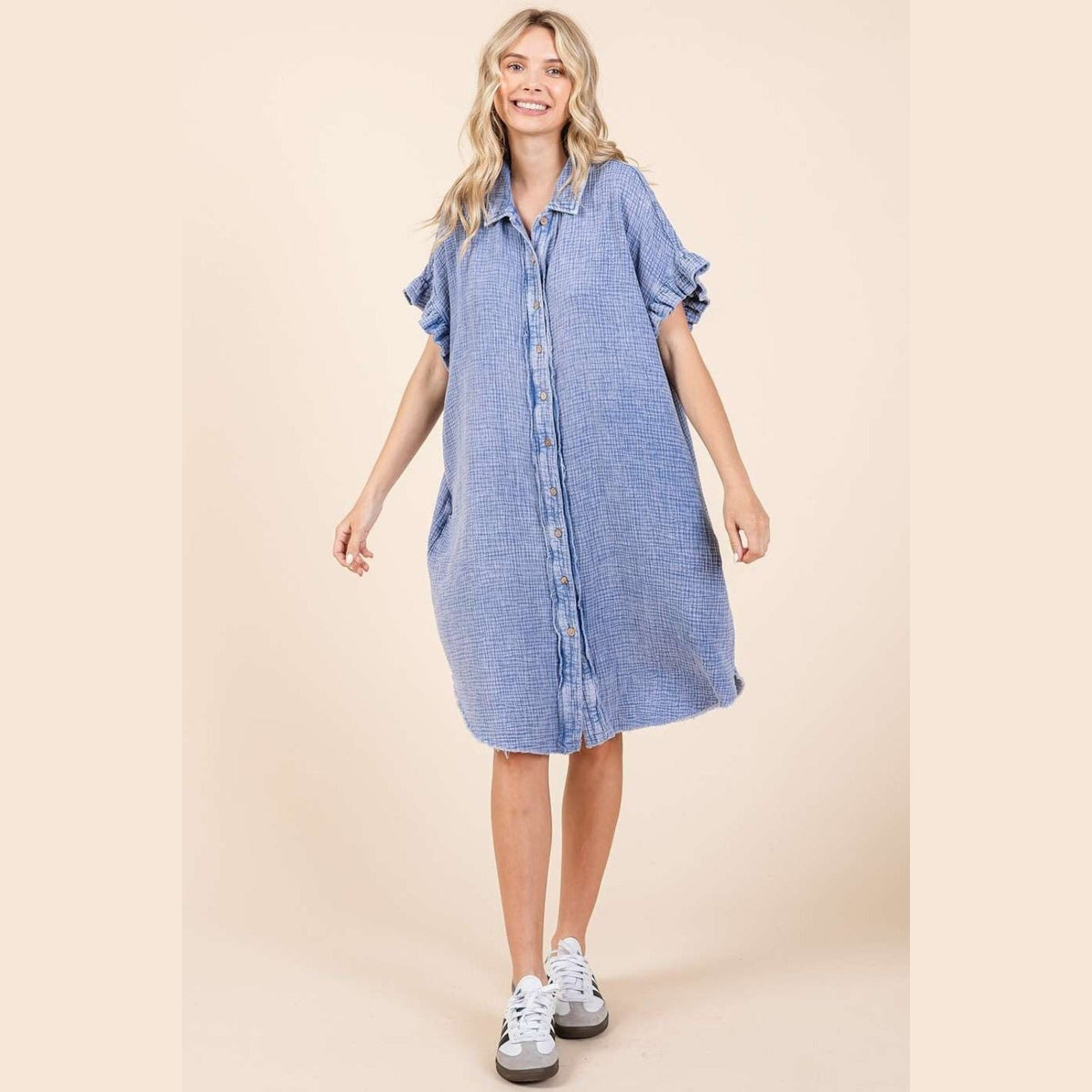 Mittoshop Mineral Wash Cotton Gauze Mini Shirt Dress