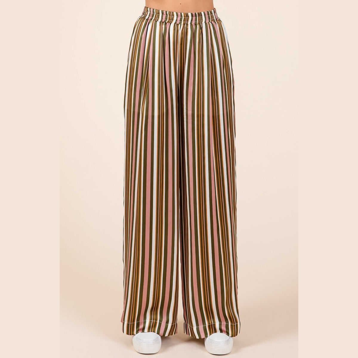 Mittoshop Striped Satin Elastic Waist Wide Leg Pants