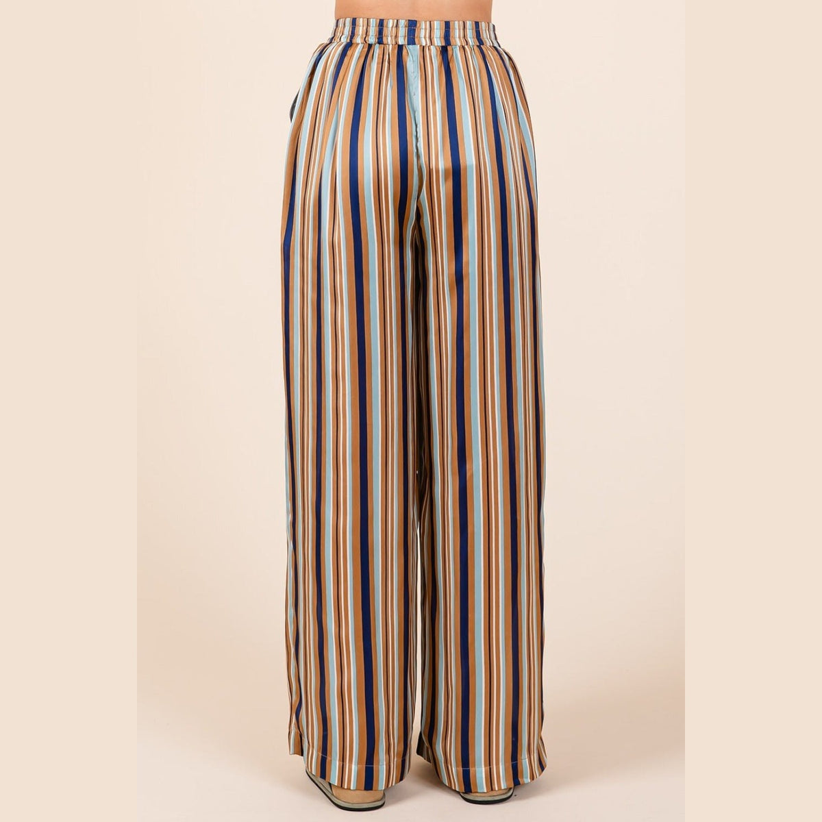 Mittoshop Striped Satin Elastic Waist Wide Leg Pants