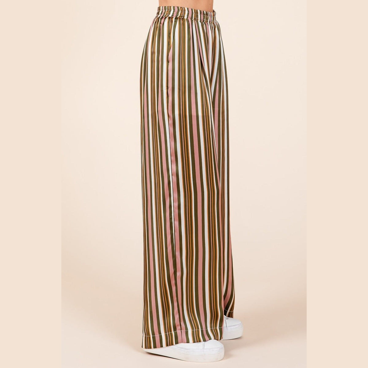 Mittoshop Striped Satin Elastic Waist Wide Leg Pants