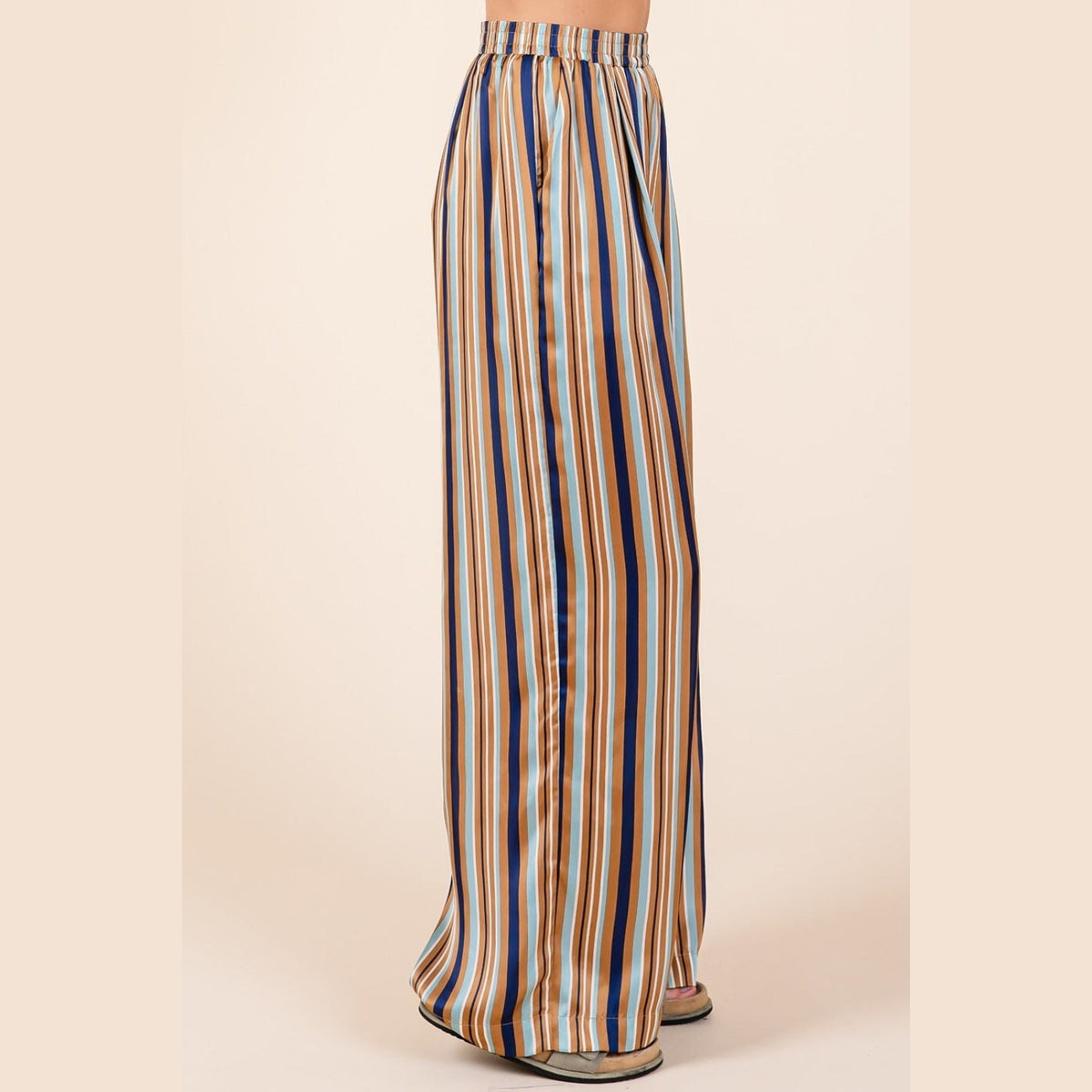 Mittoshop Striped Satin Elastic Waist Wide Leg Pants