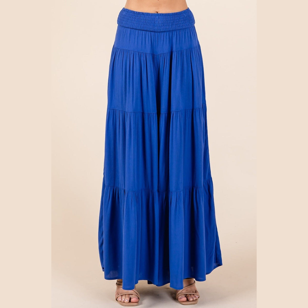 Mittoshop Tier Detail Smocked Elastic Waist Wide Leg Pants