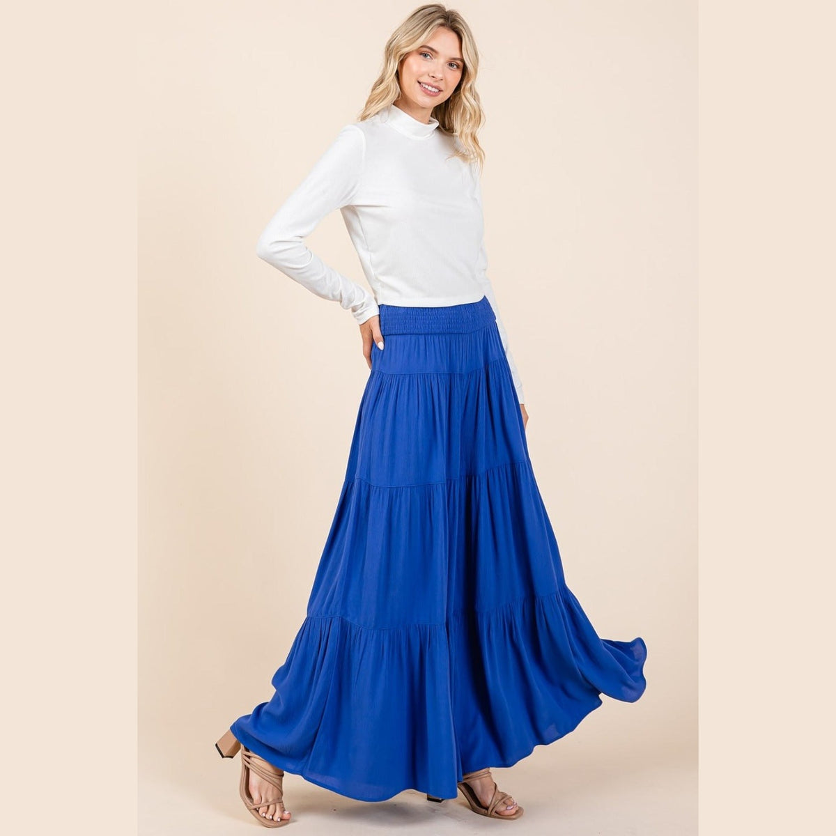 Mittoshop Tier Detail Smocked Elastic Waist Wide Leg Pants