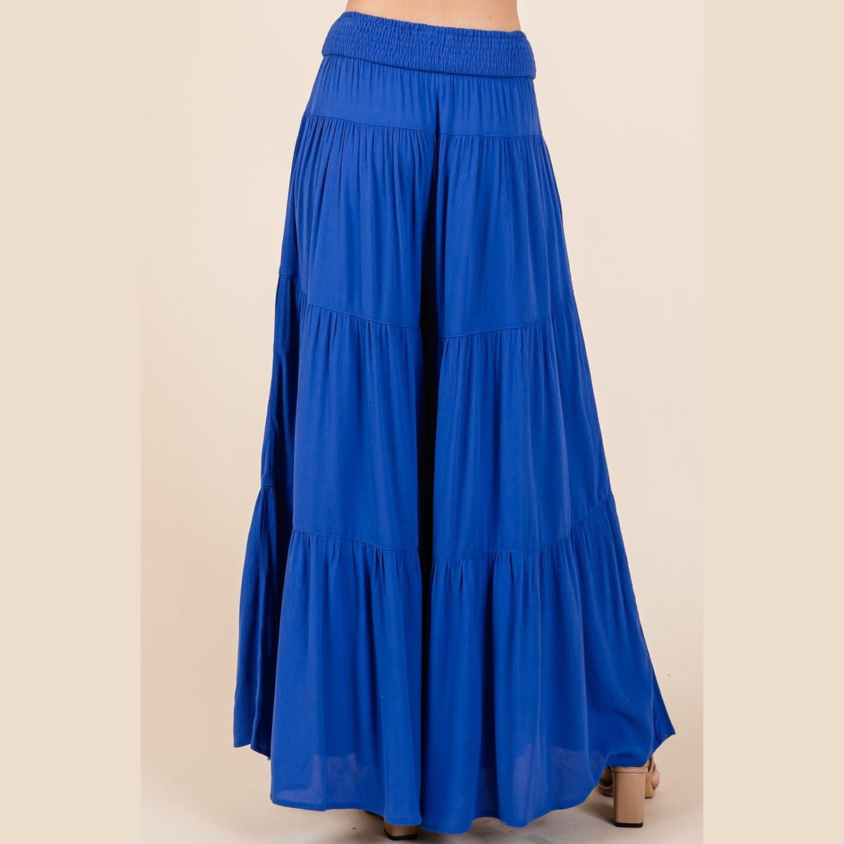 Mittoshop Tier Detail Smocked Elastic Waist Wide Leg Pants