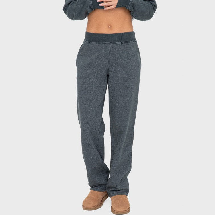 Mono B Elastic Waist Fleece Pants with Pockets